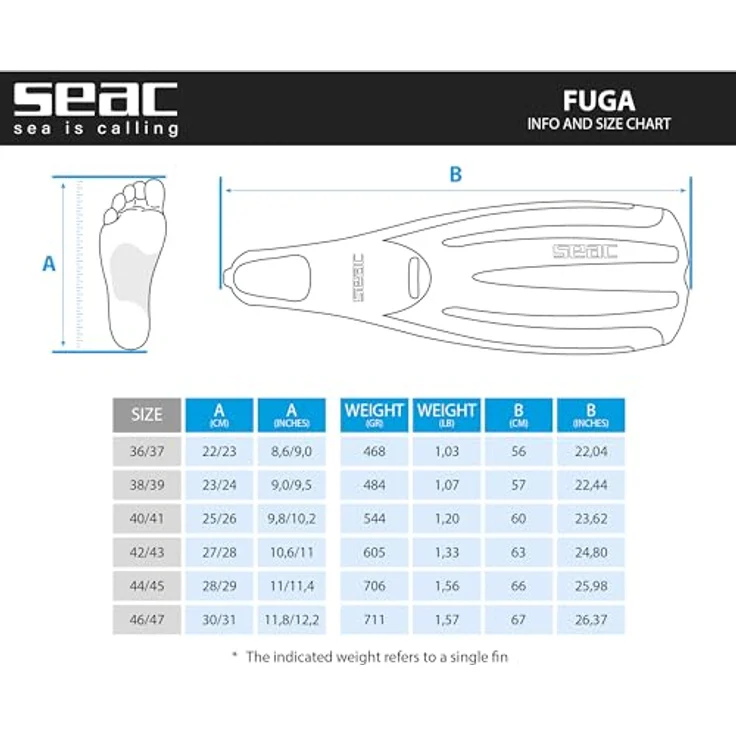 Seac Fuga, Taucherflosse zum Tauchen, Freitauchen und Schnorcheln für Erwachsene mit geschlossenem Fußteil, Made in Italy, blau – Bild 2