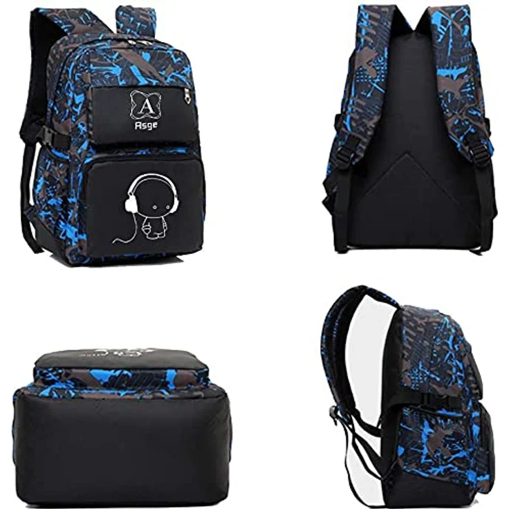 Asge Schulrucksack für Jungen und Mädchen, wasserdichter Rucksack für Teenager mit reflektierenden Elementen, groß für Schule und Outdoor, inkl. Schultertaschen Set, schwarz – Bild 3