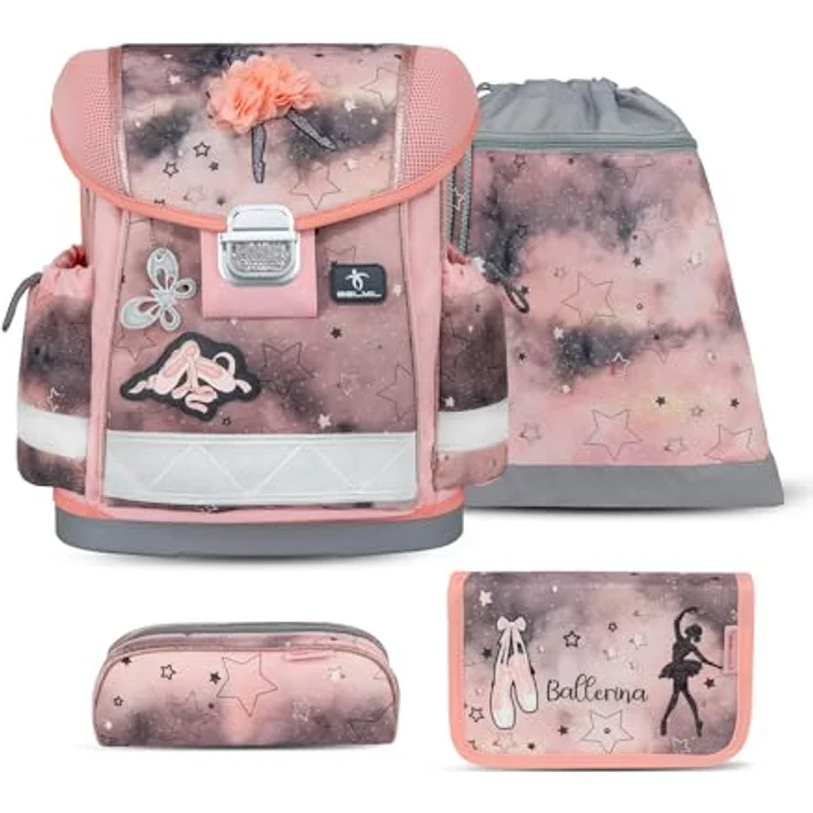 Belmil Classy Schulranzen Set 4-teilig, ergonomisch mit Brustgurt für Grundschule, 19 L, wasserdicht, Rose Ballet – Bild 1