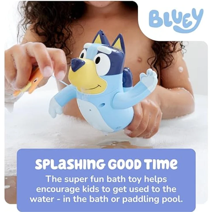 Toomies Swimming Bluey - Kleinkind Badespielzeug mit Zugschnur Seepferdchen, schwimmt auf Vorder- und Rückseite - Baby Badespielzeug & Schwimmbadspielzeug, blau – Bild 4