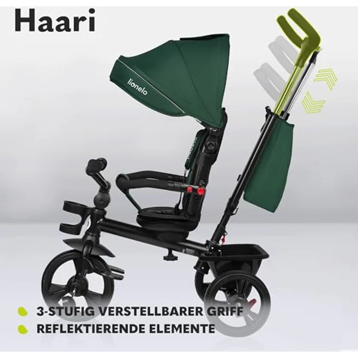 Lionelo Haari 2in1 Dreirad mit Schubstange, schlauchlose Gummireifen, Freilauf, Korb, Tasche, Getränkehalter, grau – Bild 5