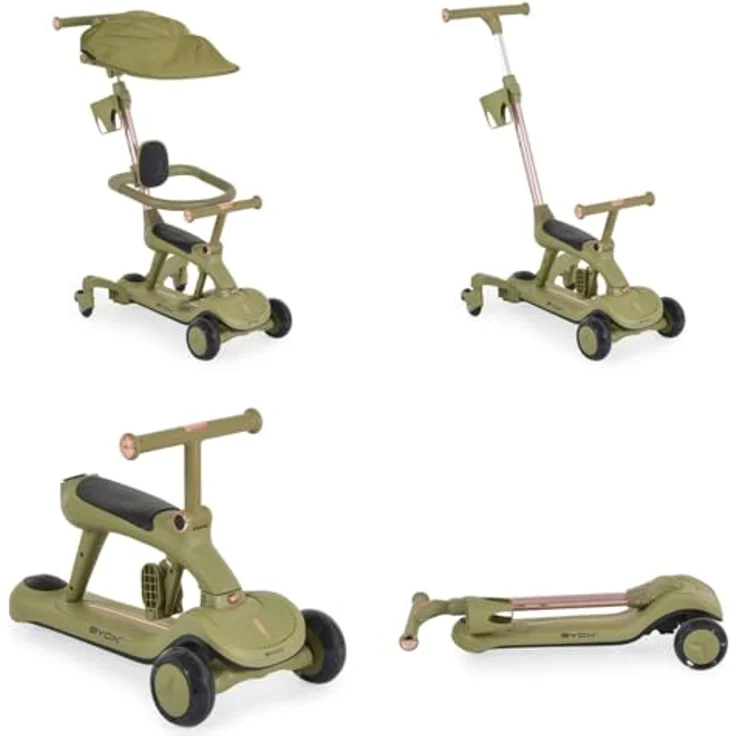 Byox Kinderroller Cornet 6 in 1, Multifunktionsroller mit Musik, höhenverstellbarem Sitz und Schiebestange, grün – Bild 5
