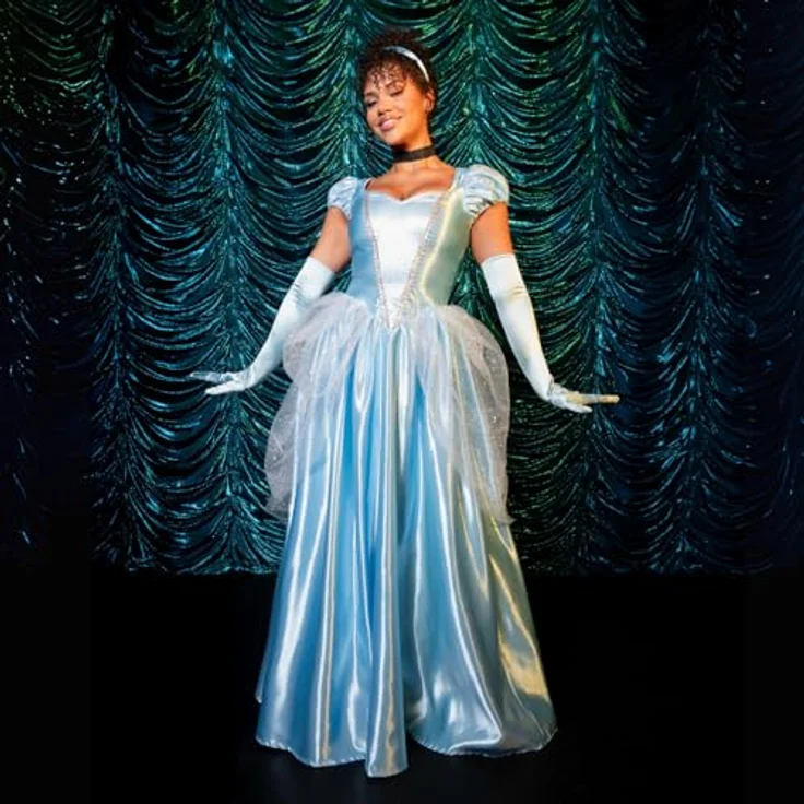 Leg Avenue Cinderella Classic, Kostüm aus Satin mit Glitzerelementen und Tüll, 3-teilig in Blau – Bild 5