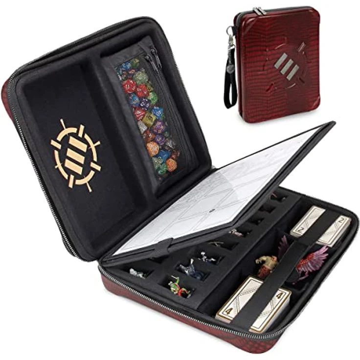 ENHANCE RPG-Organizer-Etui, Sammleredition – DND-Ordner mit integriertem Charakterbogenhalter, Würfelrollbereich, Stifttasche, Miniatur-Schaumstoffablage (Drachen Rot) – Bild 1