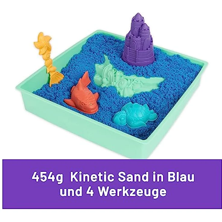 Kinetic Sand Sandbox Set Blau - mit 454 g original magischem kinetischem Sand aus Schweden, 1 Sandbox, 3 Förmchen, 1 Schaufel für kreatives Indoor-Sandspiel, für Kinder ab 3 Jahren – Bild 2