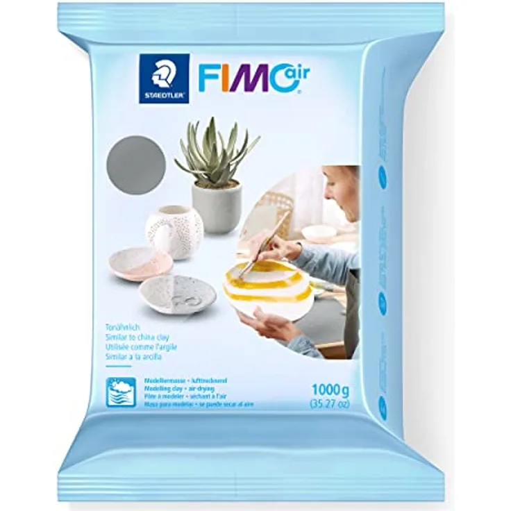 STAEDTLER lufttrocknende Modelliermasse FIMO air, grau, sofort gebrauchsfähig, kein Brennvorgang notwendig, 1000g, angenehme Haptik, klebt nicht, mind. 95% natürliche Rohstoffe, 8101-80