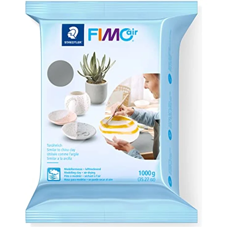 STAEDTLER lufttrocknende Modelliermasse FIMO air, grau, sofort gebrauchsfähig, kein Brennvorgang notwendig, 1000g, angenehme Haptik, klebt nicht, mind. 95% natürliche Rohstoffe, 8101-80 – Bild 1