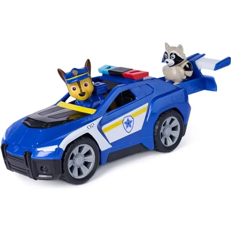 Paw Patrol PAW Search & Rescue Vehicle Chase, Pullback-Fahrzeugset mit Polizeiauto und Figuren, 15 cm, inkl. Chase und Waschbär
