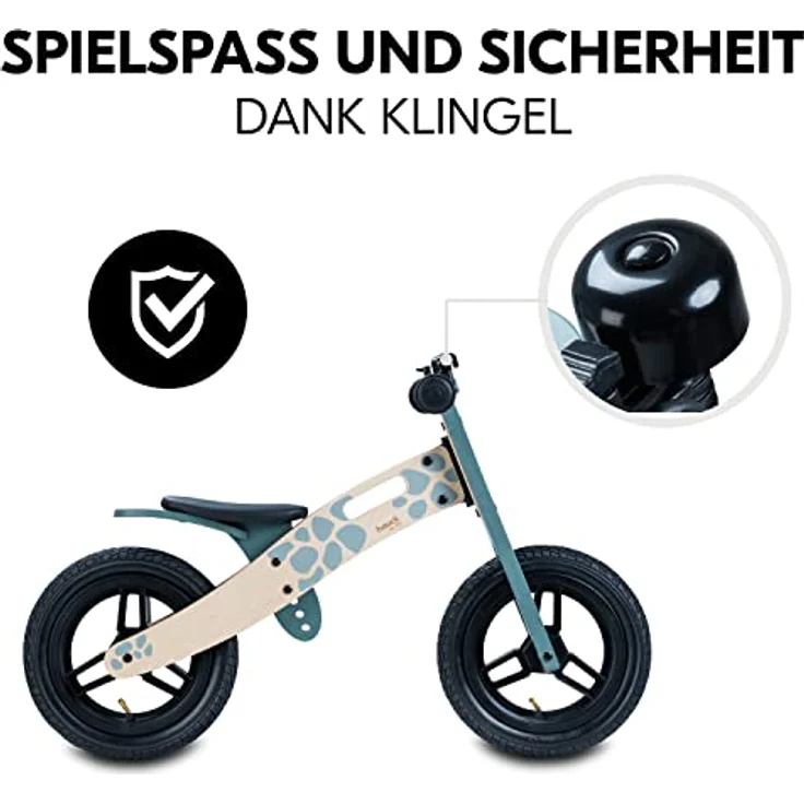 Hauck Laufrad Kinder Balance N Ride, Holz Laufrad ab 18 Monaten (FSC® Zertifiziert), Sattel höhenverstellbar, Rutschrad mit 12 Zoll Lufträder, Klingel, Tragegriff, ohne Pedal (Turtle) – Bild 5