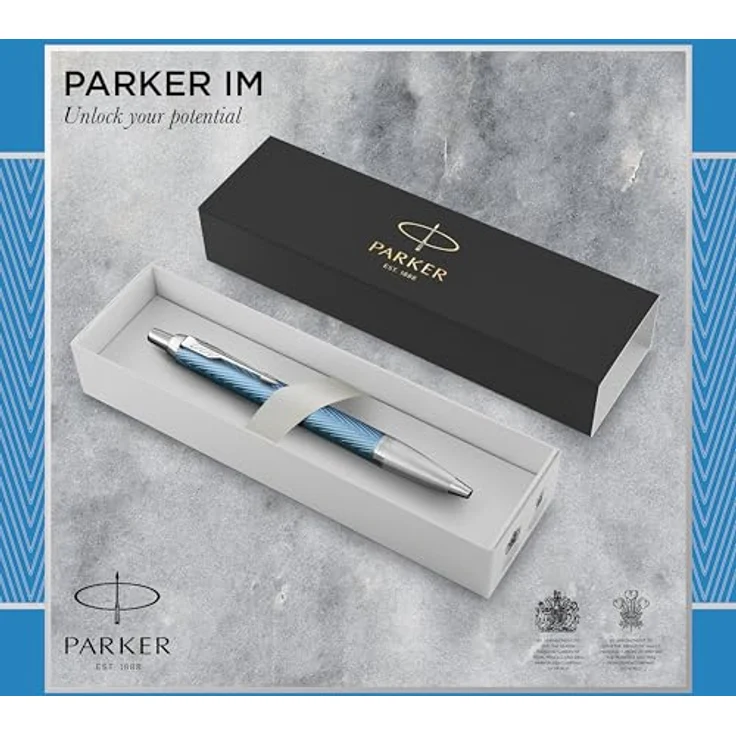 Parker Kugelschreiber IM Premium M, eleganter Schreibstift mit Quinkflow-Tinte, blau-grau – Bild 2