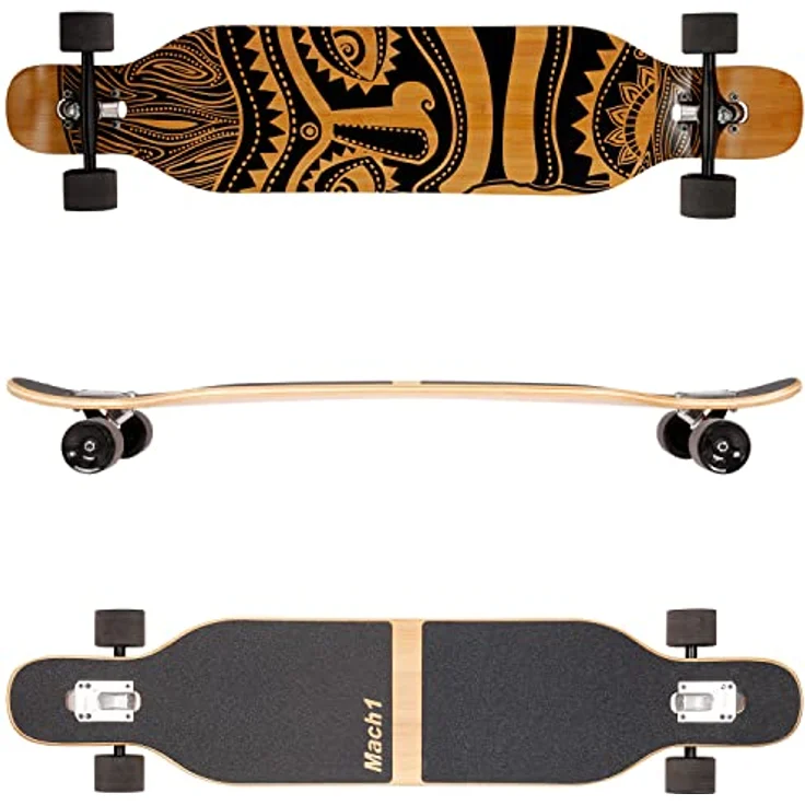 Mach1 Bambus Longboard mit Keramik Kugellager + T-Tool - Skateboard Drop Through Cruiser Komplettboard in Mask-Farbe – Bild 2