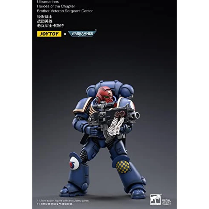 JOYTOY 1/18 Warhammer 40K Ultramarines Heroes of The Chapter, Actionfigur Bruder Veteran Sergeant Castor, detailreiche Sammelfigur mit militärischen Waffen und Zubehör, ca. 12 cm hoch aus ABS+PVC – Bild 4