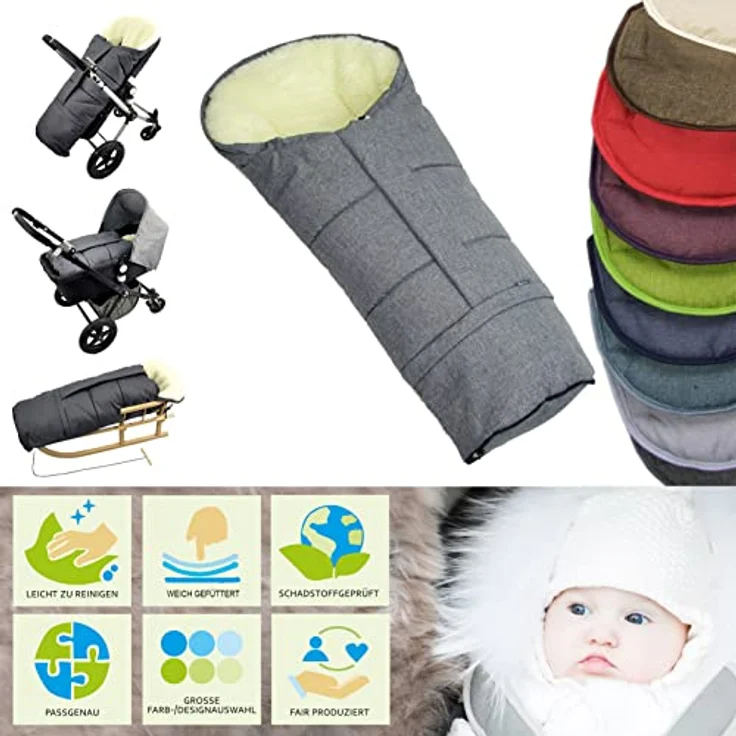 BAMBINIWELT Winterfußsack Fußsack für Kinderwagen, Buggy oder Schlitten, in Mumienform, aus Wolle, Größe anpassbar, MUMIE MELIERT (braun MELIERT) – Bild 2