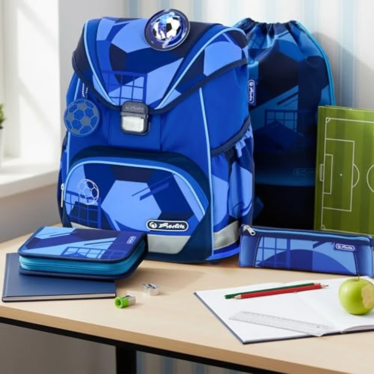 Herlitz Schulranzen Set 6-teilig Blue Goal, Ergonomische ultraleichte Schultasche für 1. Klasse, 16 L, wasserabweisend, mit Reflexmaterialien und praktischen Zubehörteilen – Bild 2