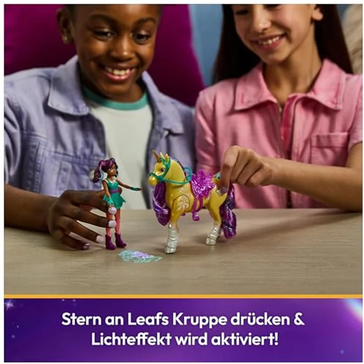 Spin Master Anziehpuppe Unicorn Academy - Ava & Einhorn Leaf mit echter Mähne, Leuchteffekt und 7 Gelenkpunkten – Bild 5