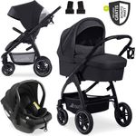 Hauck Saturn R 3in1 Kinderwagen-Set, inkl. i-Size Babyschale Drive N Care, Melange Black, mit XXL Zubehörpaket und Gratis Mobilitätsgarantie
