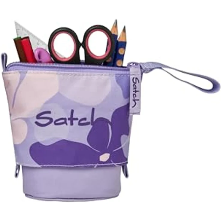 satch Pencil Slider extra groß inkl. Trennfach Reißverschlussfach Stiftehalter Geodreieck Sichtfenster für Stundenplan Lilac Blossom - Lila – Bild 3