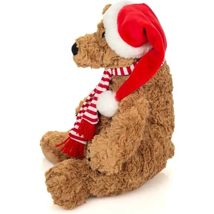 Teddy Hermann® Kuscheltier Braunbär Howard Christmas Edition, 34 cm mit roter Nikolausmütze und gestreiftem Schal – Bild 2