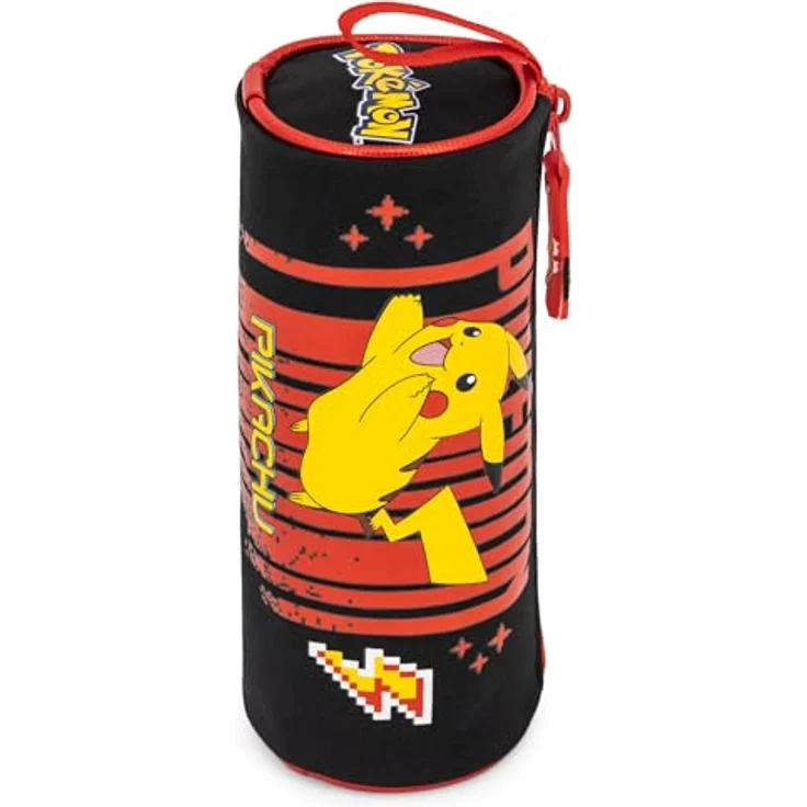 Clondo Schlampermäppchen für Pokemon Fans, rundes Stifteetui aus 600D Polyester, 21x8 cm, robuster Reißverschluss, ideal für Schule und Freizeit – Bild 5