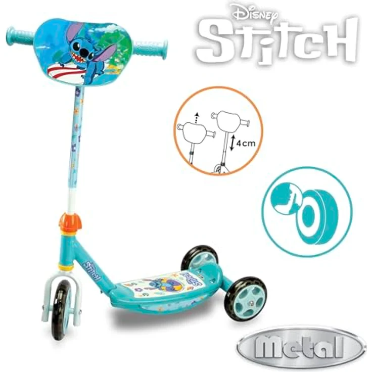 Smoby Stitch 3-rad-scooter One Size, Leicht zu fahrender Roller im Disney Stitch Design, höhenverstellbarer Lenker, stabiler Metallrahmen – Bild 2