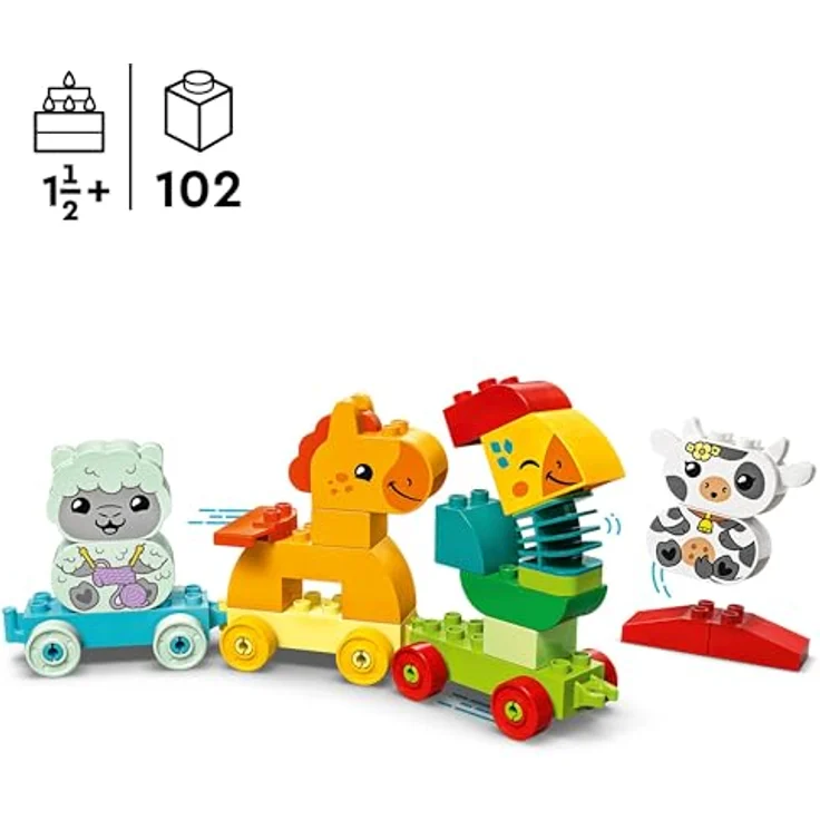 LEGO DUPLO Tierzug, Zug-Spielzeug mit Rädern, kreative Tierfiguren zum Bauen und Umbauen, Lernspielzeug für Kleinkinder, Geburtstagsgeschenk für Tiere liebenden Mädchen und Jungen ab 1 ½ Jahren 10412 – Bild 2