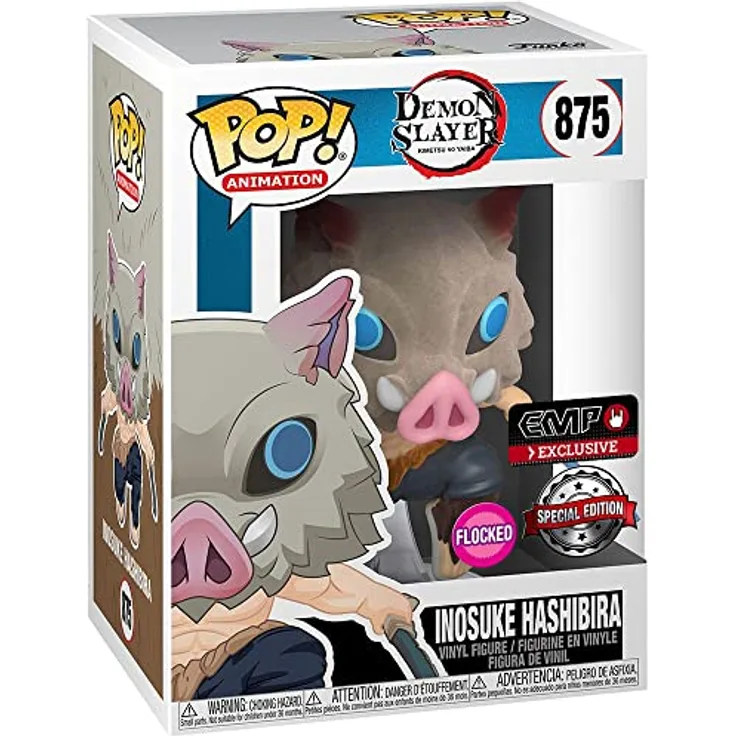 POP Demon Slayer Inosuke (Chase Edition möglich!) (Flocked) Vinyl Figur 875 Unisex Funko Pop! Standard, Ideale Sammlergröße, Premium Vinyl Material, Ideal für Demon Slayer Fans, Erweitern Sie Ihre Sammlung