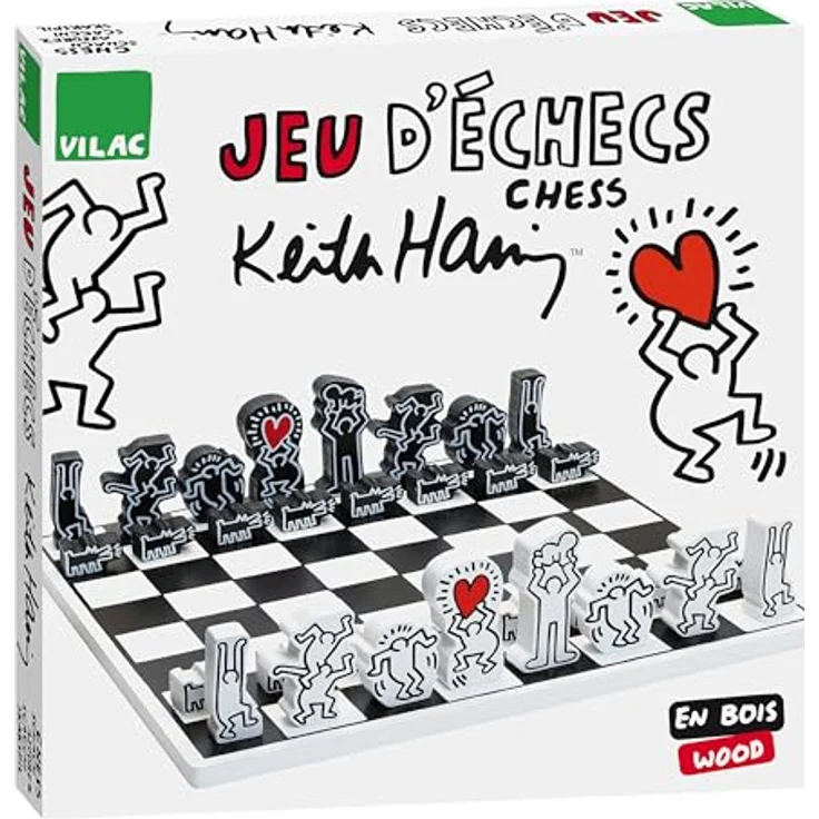 Vilac Mein Schachspiel Keith Haring, klassisches Holzschachspiel mit Baumwolltasche, bunt – Bild 1