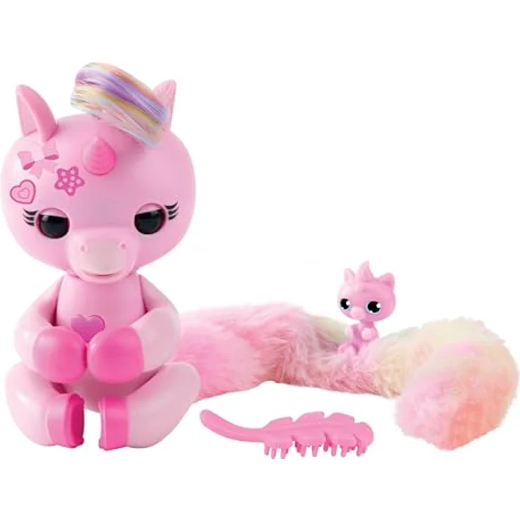 Fingerlings Snuggle Tails Evie, interaktives rosa Einhorn mit flauschigem Schwanz, Mini-Bestie Isla, Pinsel und Aufklebern – Bild 3