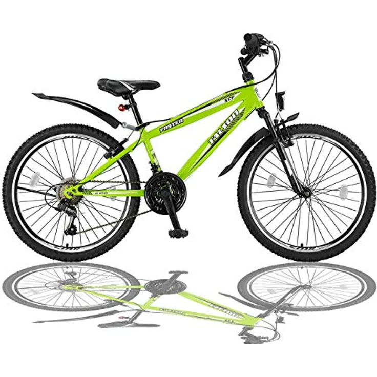 Talson 24 Zoll Mountainbike Fahrrad mit Gabelfederung & Beleuchtung 21-Gang Shimano FSTR Grün – Bild 1