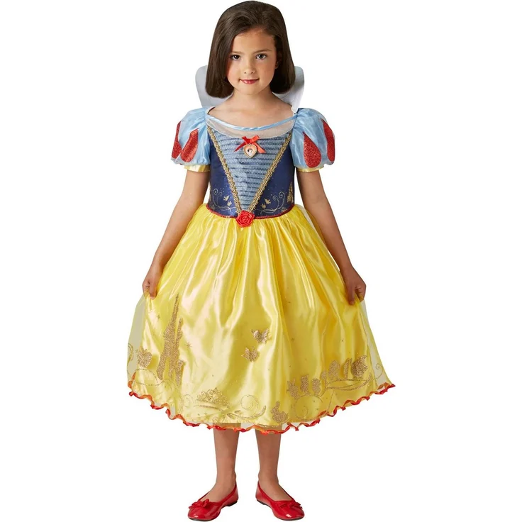 Rubies Disney Prinzessin Schneewittchen Kinderkostüm, knielanges Märchenkleid mit Goldborte und Stoffblumen, Größe 128