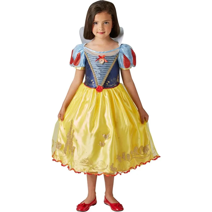 Rubies Disney Prinzessin Schneewittchen Kinderkostüm, knielanges Märchenkleid mit Goldborte und Stoffblumen, Größe 128
