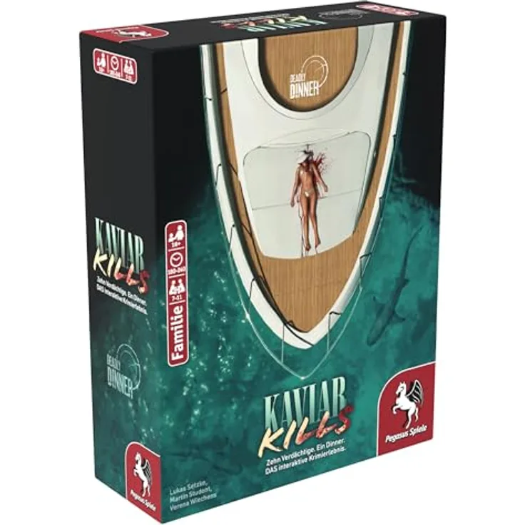 Pegasus Spiele 19014G - Deadly Dinner - Kaviar Kills - Krimi Dinner für Zuhause - 7 bis 11 Spieler - Krimispiele für Erwachsene - Krimidinner Spiel - Interaktives Krimidinner für Rätselfans und Hobbydetektive