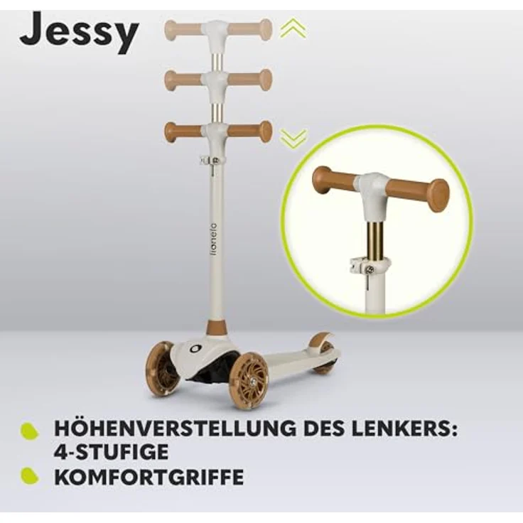 Lionelo Jessy Premium Dreirad-Kinderroller mit LED-Rädern, Höhenverstellung und Rutschfester Plattform, faltbar (blau) – Bild 3