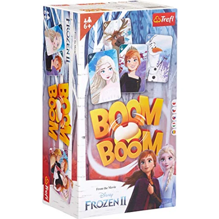 Trefl Boom Boom Lodu, Dynamisches Familienspiel mit Klangspiel und Charakteren aus Die Eiskönigin 2, für 2-4 Spieler, ab 6 Jahren, 56 Karten, inklusive Glocke und Farbbrett – Bild 1