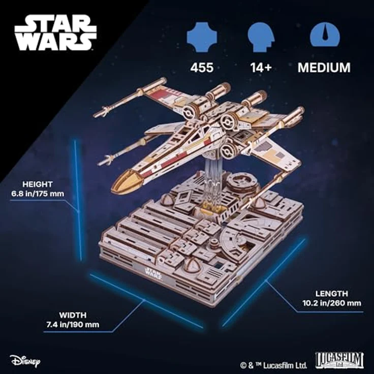 UGEARS Star Wars ™ X-Wing Starfighter von Luke Skywalker ™ – 3D Puzzle Holz Modellbausatz mit beweglichen S-Flügeln, kein Kleber erforderlich – Bild 2