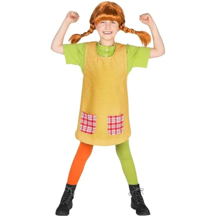 Maskworld Pippi Langstrumpf Kostüm für Kinder - 3teilig - grün/gelb Lizenz Filmkostüm (156/164) - Originalgetreues Design, bequemer Schnitt, für Rollenspiele – Bild 3