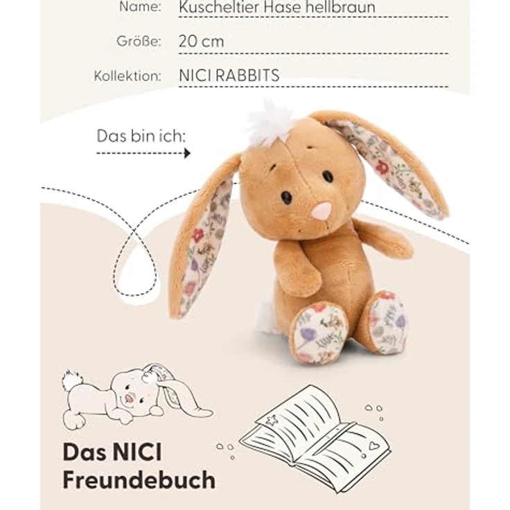 NICI Kuscheltier Hase Hellbraun 20cm aus weichem Plüsch, niedliches Plüschtier für Kinder & Erwachsene, tolle Geschenkidee – Bild 5