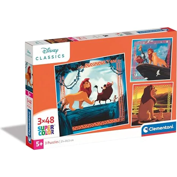 Clementoni König der Löwen Puzzle 3 x 48 Teile, buntes Kinderpuzzle mit besonderer Leuchtkraft & Farbintensität, 32 x 22 cm, für Kinder ab 5 Jahren