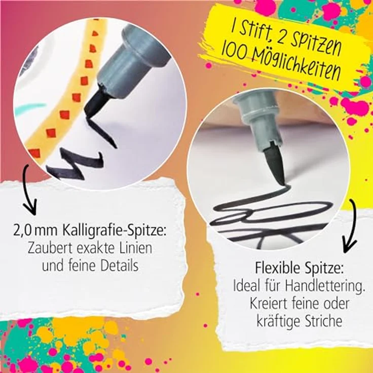ONLINE Brush-Pen Set Calli.Brush, 24 Double-Tip Pinselstifte mit Kalligrafie-Spitze und Pinselspitze, ungiftig und auswaschbar, in nachhaltiger Bambus-Box – Bild 4