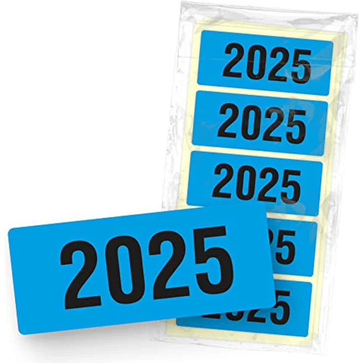 itenga 50x Jahresetiketten Ordner Inhaltsschild Jahreszahl I Aufkleber für Akten selbstklebend aus Haftpapier Rechteckig 6x2,5cm (Kalenderjahr 2025, blau) – Bild 1