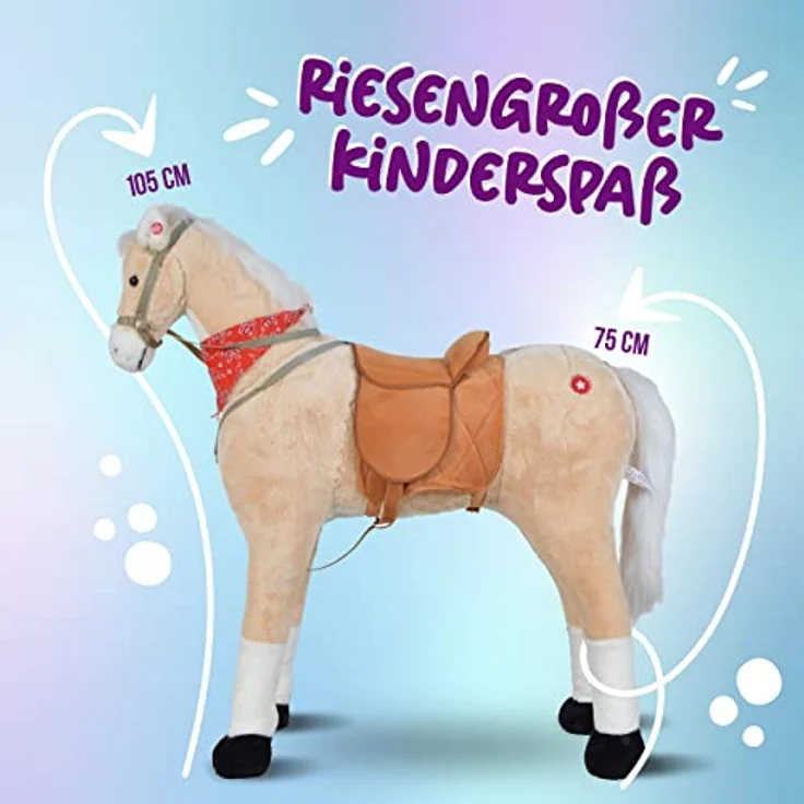 Pink Papaya Plüschpferd XXL 105cm - Sternchen, das riesige Pferd zum Reiten, EIN tolles Stehpferd XXL, bis 100kg, Spielpferd Pferd zum Draufsitzen inkl. Kleiner Bürste - EIN Kindertraum für Mädchen! – Bild 4
