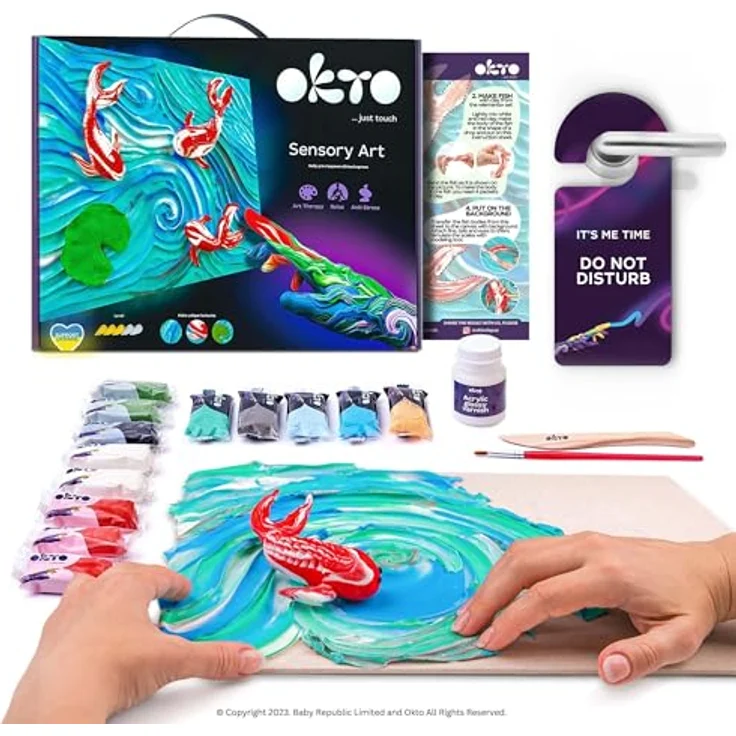 OKTO Clay Koi Carps Schaumfarben-Set, 10002, mehrfarbig, inklusive Knetmaterial und Leinwand, Einheitsgröße – Bild 1
