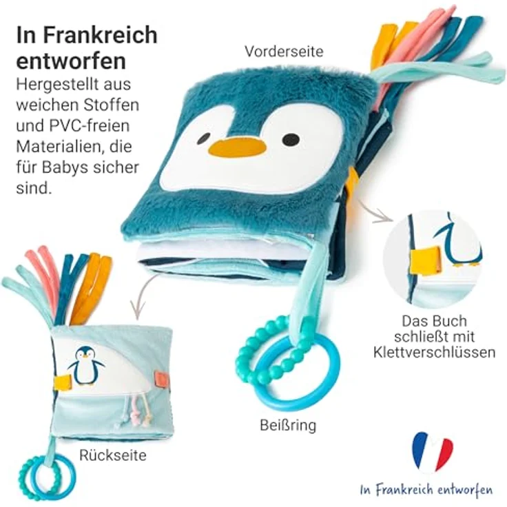 Little Big Friends Soft Activity Book 2 in 1, Mehrzweck-Entwicklungsspielzeug mit Beißring und einfacher Befestigung am Kinderbett – Bild 5