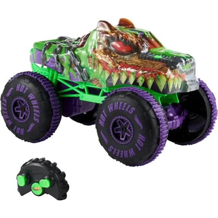 Hot Wheels Monster Trucks Wreckin‘ Wolf, ferngesteuertes Spielzeug im Maßstab 1:15 mit Offroad-Reifen und stuntfähigen Hinterrädern, für Kinder ab 4 Jahren – Bild 3