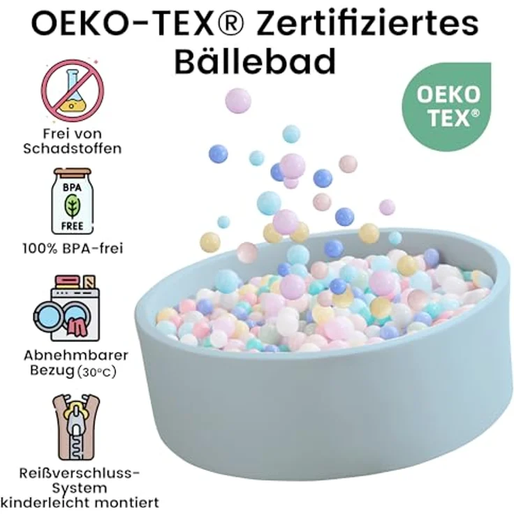 Zedachica Bällebad Baby 120cm x 40cm, Schaumstoff Ballpool für Innen und Außen, hellblau, geeignet für Kinder ab 1 Jahr, ohne Bälle – Bild 5