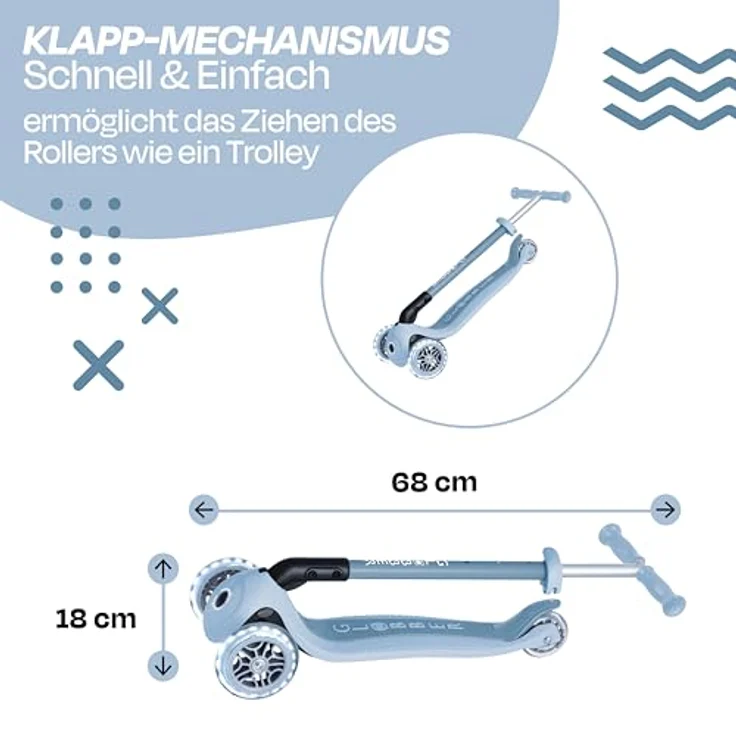 Globber Primo Foldable Plus Lights, 3-rädriger Kinderscooter mit leuchtenden Vorderrädern, höhenverstellbarem Lenker und klappbarem Mechanismus – Bild 3