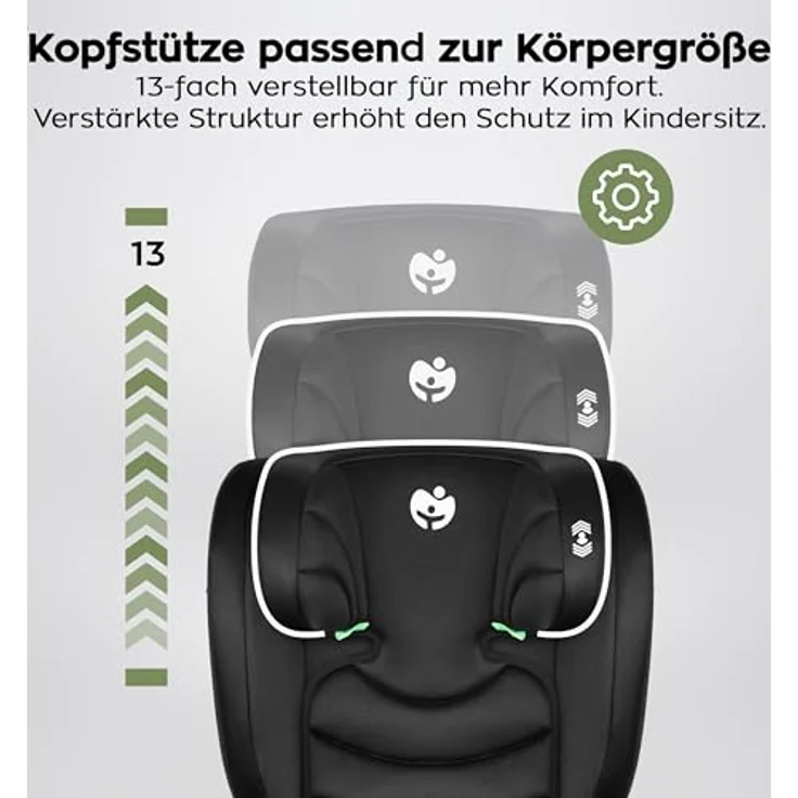 Tulano Joy 20, Kindersitz Schwarz mit ECE R129/03 i-Size Zulassung, 13-fach verstellbare Kopfstütze und Getränkehalter – Bild 5