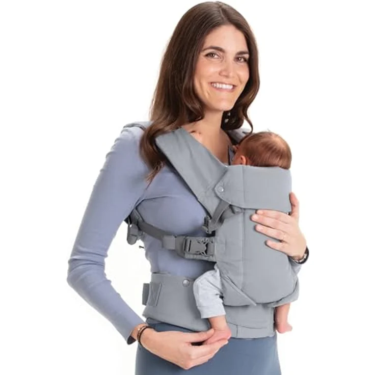 Beco Gemini Babytrage Neugeborene ab Geburt bis Kleinkind - 4 Tragepositionen Baby Trage aus 100 % Baumwolle - Babytrage ab Geburt, Ergonomischer Baby Carrier mit verstellbarem Sitz, 3,2-16 kg (Grau) – Bild 2