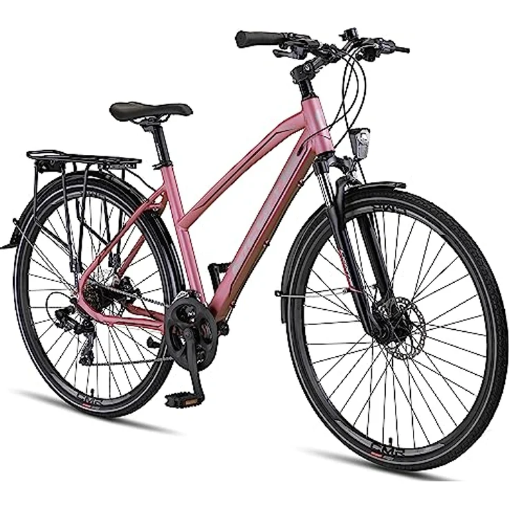 Licorne Bike Premium Touring Trekking Bike in 28 Zoll Aluminium Scheibenbremse Fahrrad für Jungen, Mädchen, Damen und Herren - 21 Gang-Schaltung - Mountainbike - Crossbike (Damen, Rosa) – Bild 1