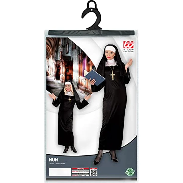 W WIDMANN MILANO Party Fashion Kostüm Nonne, schwarze Tunika mit Kopfbedeckung, Größe XL, ideal für Karneval und Mottopartys – Bild 5